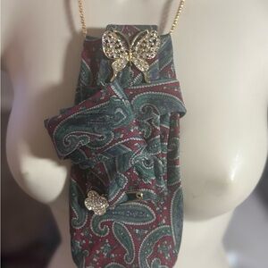 Paisley Silk Tie with Gold Rhinestone Accents